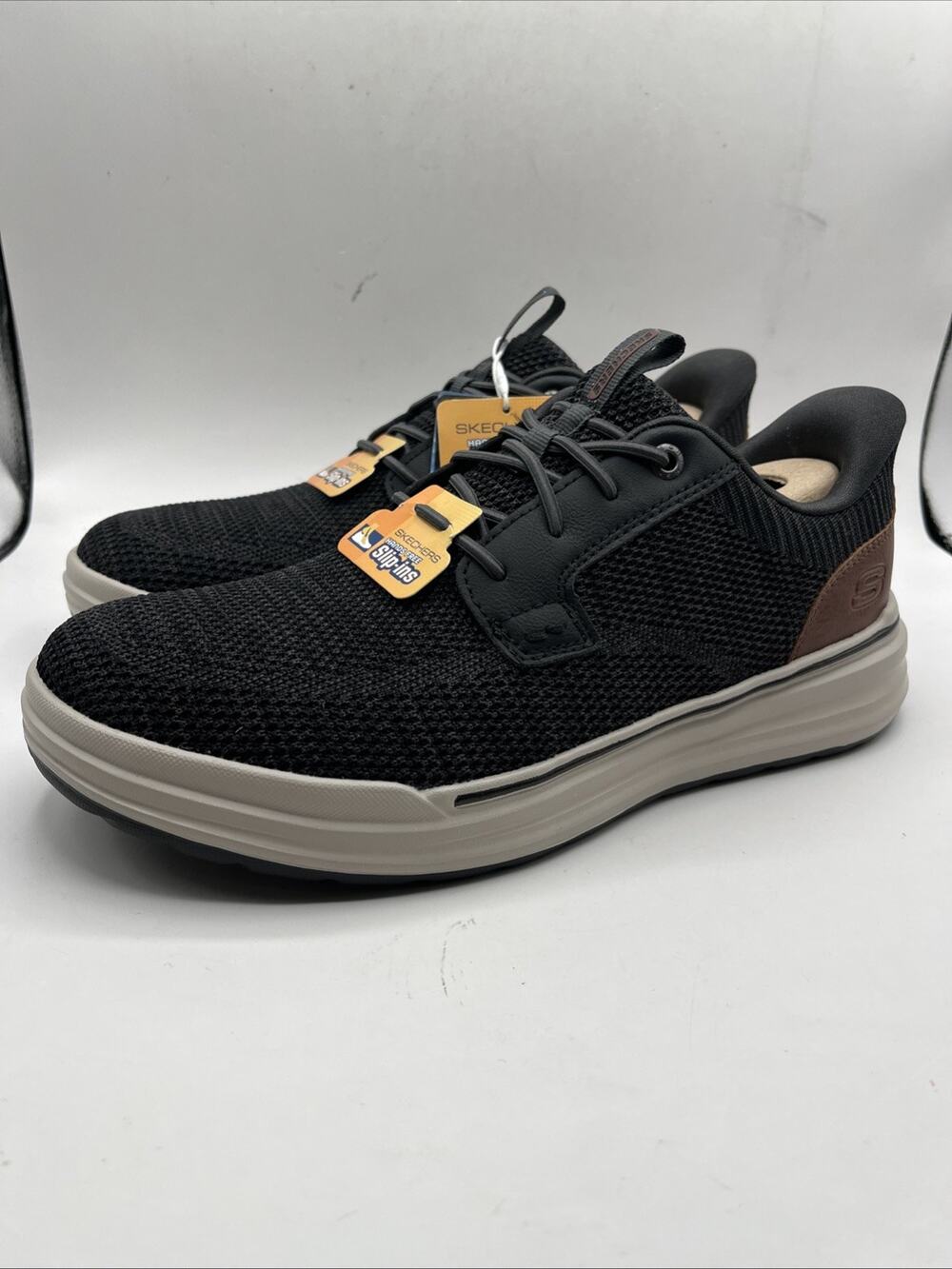 SKECHERS SLIP IN Black Brown KNIT Sneakers Shoes Men’s US Sz 9 Relaxed Fit NWT